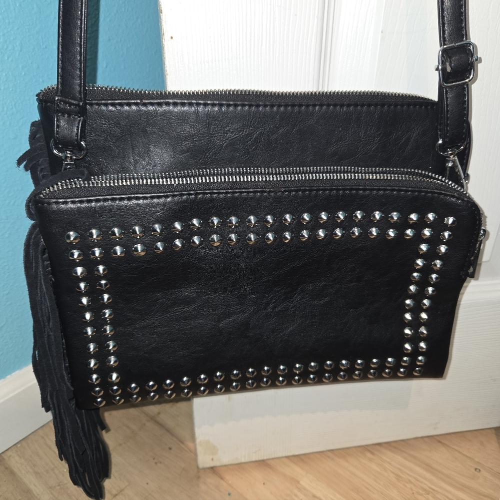 Black Studded And Fringed MMS Brand Women's Purse / Bag